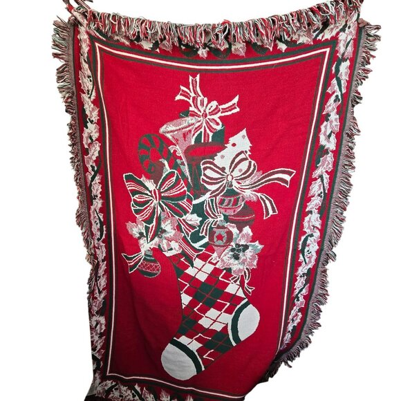 Fieldcrest Throw Blanket Vintage Holiday Christmas Stocking Design VR1807 - Picture 5 of 12